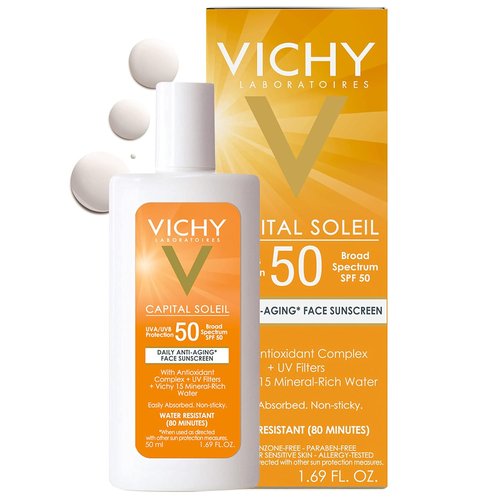 Vichy Capital Soleil Face Sunscreen SPF 50 - Anti-Aging Protection for Sensitive Skin | Travel Size, Oxybenzone Free