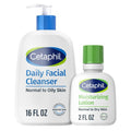 Cetaphil Daily Facial Cleanser Lotion for Combination to Oily, Sensitive Skin, 16 oz + Travel Size Moisturizing Lotion 2 oz