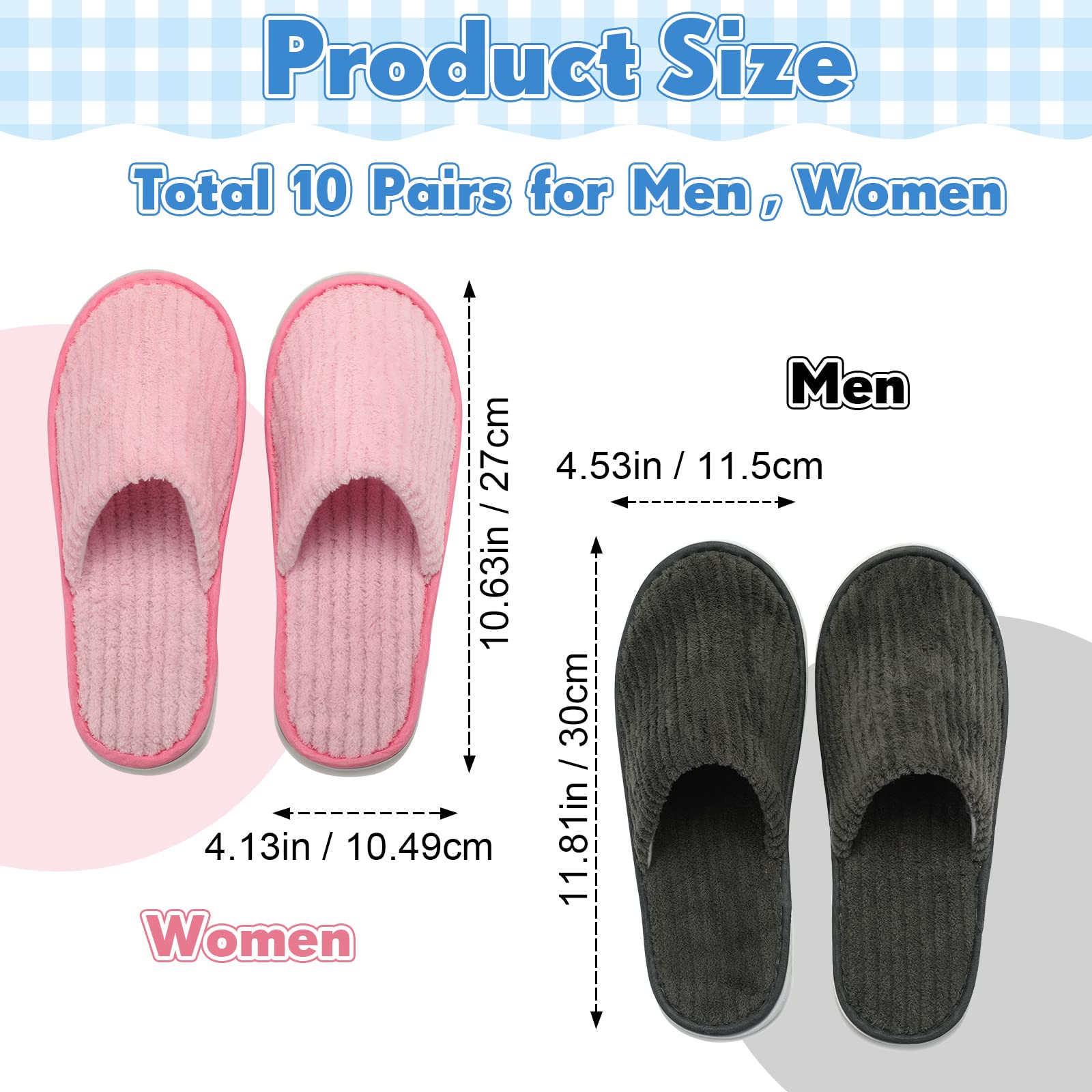 Zhehao 10 Pairs Disposable Slippers Washable House Slippers for Guests Bulk Women Men Spa Hotel Bath Slipper Soft Cotton Linen Non Slip Breathable for Indoor Travel Bedroom Party(Pink, Gray)