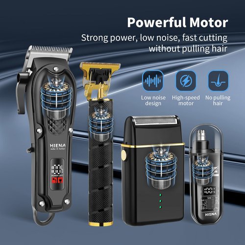 HIENA PRO Hair Clippers for Men Professional, Cordless Barber Clipper & T-Blade Beard/Hair Trimmer Set, Electric Razor Foil Shaver Nose Trimmer Barber Kit, Men's Hair Cutting Kit with 8 Guide Combs