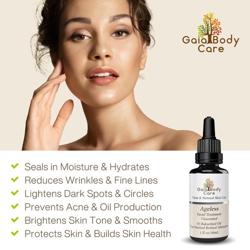 Gaia Body Care 5% Bakuchiol Oil Organic - Anti Aging, Anti Wrinkle, Reduces Fine Lines, Smooths Skin, Hydrates - Botanical Vegan - Natural Retinol Alternative Facial Oil (1oz, Unscented)