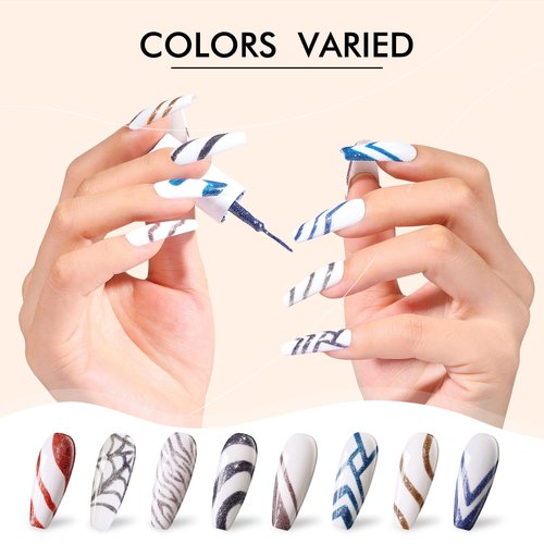 Morovan Gel Liner Nail Polish Set - 12 Popular Glitter Colors: Silver, Brown, Purple, Red - Art Liner for French Tip & Swirl Design