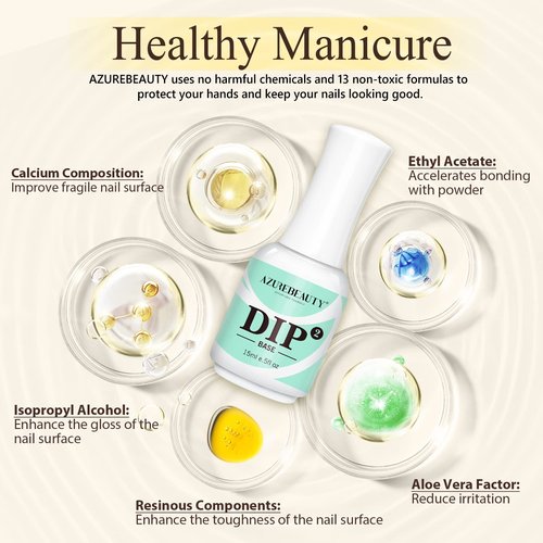 AZUREBEAUTY 4+4pc Dip Powder Liquid Set, 15ml/0.5oz, with Base/Top Coat, Activator, Brush Saver, Nail File– Fast Drying Formula, No UV Light Needed ﻿