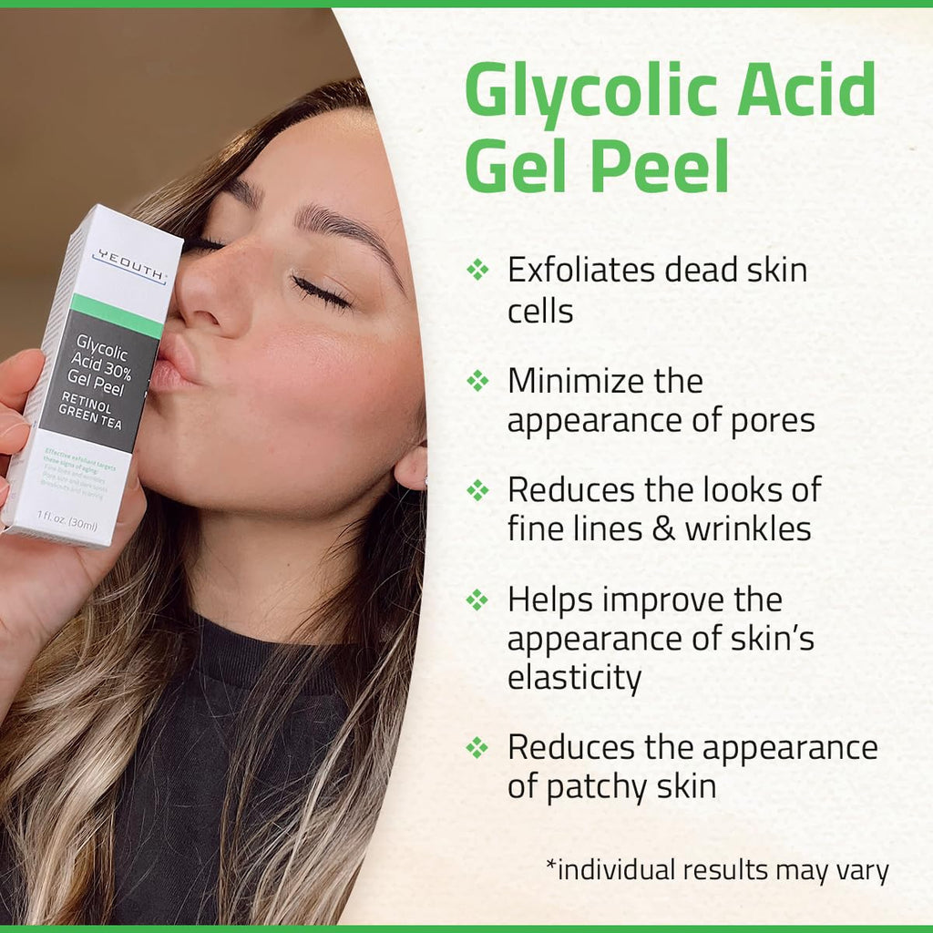 YEOUTH Glycolic Acid Peel - At-Home Chemical Exfoliator with 30% AHA & Retinol | Refresh & Smooth Skin 1oz