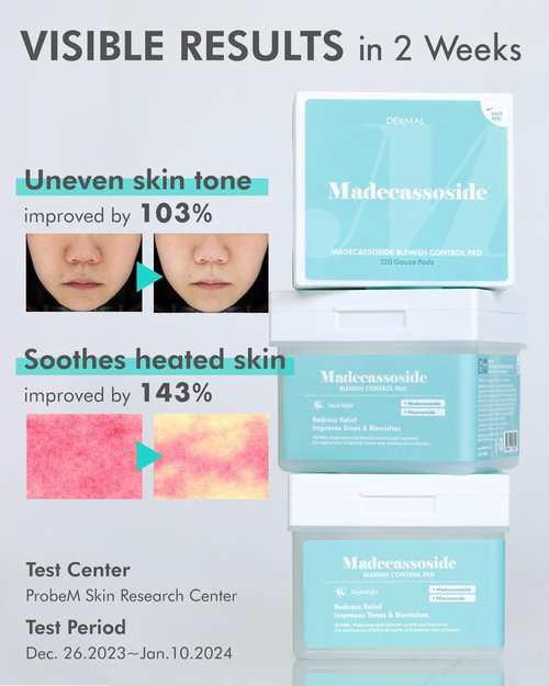 DERMAL Madecassoside Blemish Control Toner Pads 120 Count – CICA Centella Niacinamide PHA for Dark Spots & Uneven Tone – Vegan Gauze Tencel Pads with Tweezers (Korean Skincare)