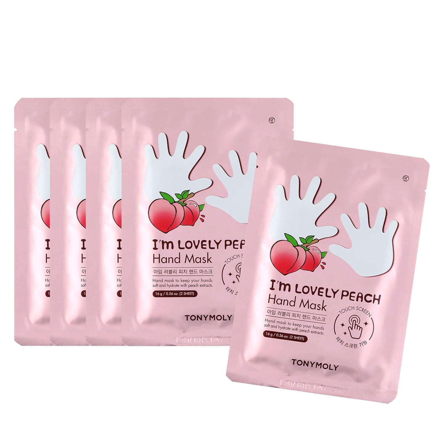 TONYMOLY I’m Lovely Peach Hand Mask - Hydrating Korean Treatment Gloves with Peach & Plum Extracts | 5-Pack