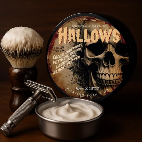 Barrister and Mann Shaving Soap | Luxury Dense, Rich & Creamy Lather Tallow Wet Shave Puck Bar Notes of Vetiver, Oakmoss, Pepper, Cocoa, Labdanum, Cedar | Grooming Routine for Men 4 Oz (Hallows)