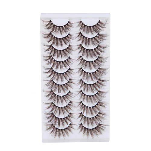 Brown Eyelashes Fairy Lashes Cat Eye Wispy False Eyelashes Mink Fluffy Dramatic Dark Brown Strip Lashes Fox Eye Long Volume Fake Eyelashes 10 Pairs (MQ608)