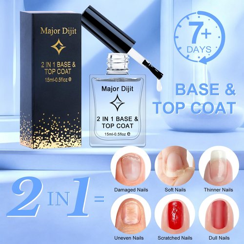 Major Dijit Clear Base & Top Coat 2-in-1 Nail Polish - Quick-Dry, Long-Lasting High Gloss Formula | 0.5 Fl Oz