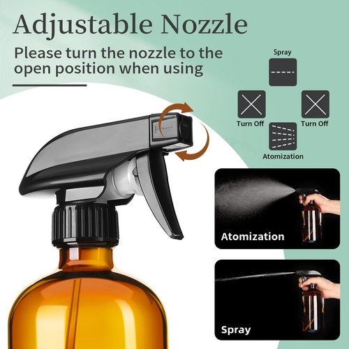 GIVAMEIHF 16oz Amber Glass Spray Bottles,4 Pack Glass Spray Bottles Refillable Empty Bottle with Adjustable Nozzle,Spray Bottle for Cleaning,Essential Oils,Cleaning,Pets,Plant, Hair Mister