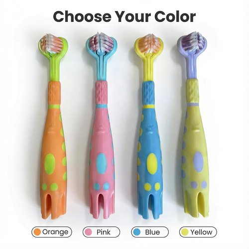 Lnncdsc Toddler Toothbrush 4 Pack, Ultra Soft Bristles Kids Toothbrush for Ages 3-12 Years, 3-Sided Design with Tongue Scraper, Non-Slip Handle,Colorful Oral Care Set for Boys & Girls. (4)