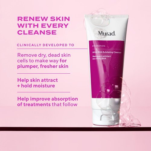 Murad Smooth + Hydrate Set | 2 Full-Sized Products for Exfoliation & Hydration - AHA/BHA Cleanser 5.0 Fl Oz, Hydro-Dynamic Moisture 1.7 Fl Oz