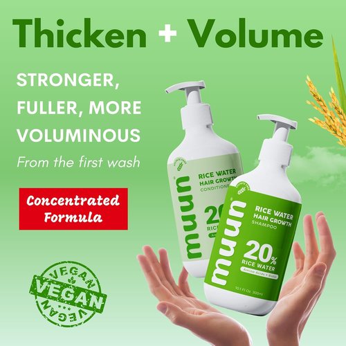 Muun Rice Water Shampoo & Conditioner Set - Hair Growth & Regrowth Formula with Biotin, Keratin & Caffeine | For Men & Women