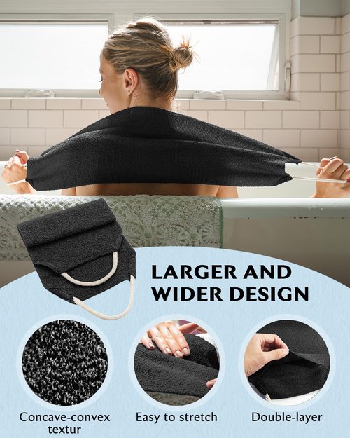 Evridwear Exfoliating Back Scrubber for Shower - Double-Sided Body Scrubber with Handles, Deep Clean, Massage & Exfoliate Back Washer for Men & Women, Invigorates Skin & Circulation (Black)