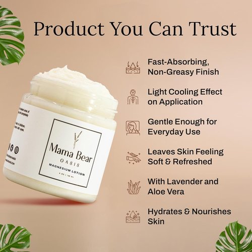 Mama Bear Oasis Lotion - Lavender Magnesium Cream for Feet, Hands & Legs - Includes Arnica & Aloe Vera (1 Pack)