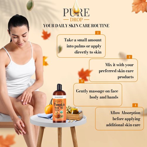 Natural Riches Pumpkin Seed Oil USDA Certified Organic Moisturizer 16oz Pure and Natural Carrier Oil Unrefined, Cold Pressed, Face, Hair, Body & Skin Care Eyelashes,