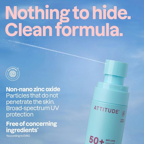 ATTITUDE Baby Mineral Sunscreen Lotion - SPF 50, Broad Spectrum Zinc Oxide, Water-Resistant, Unscented, 3 Oz
