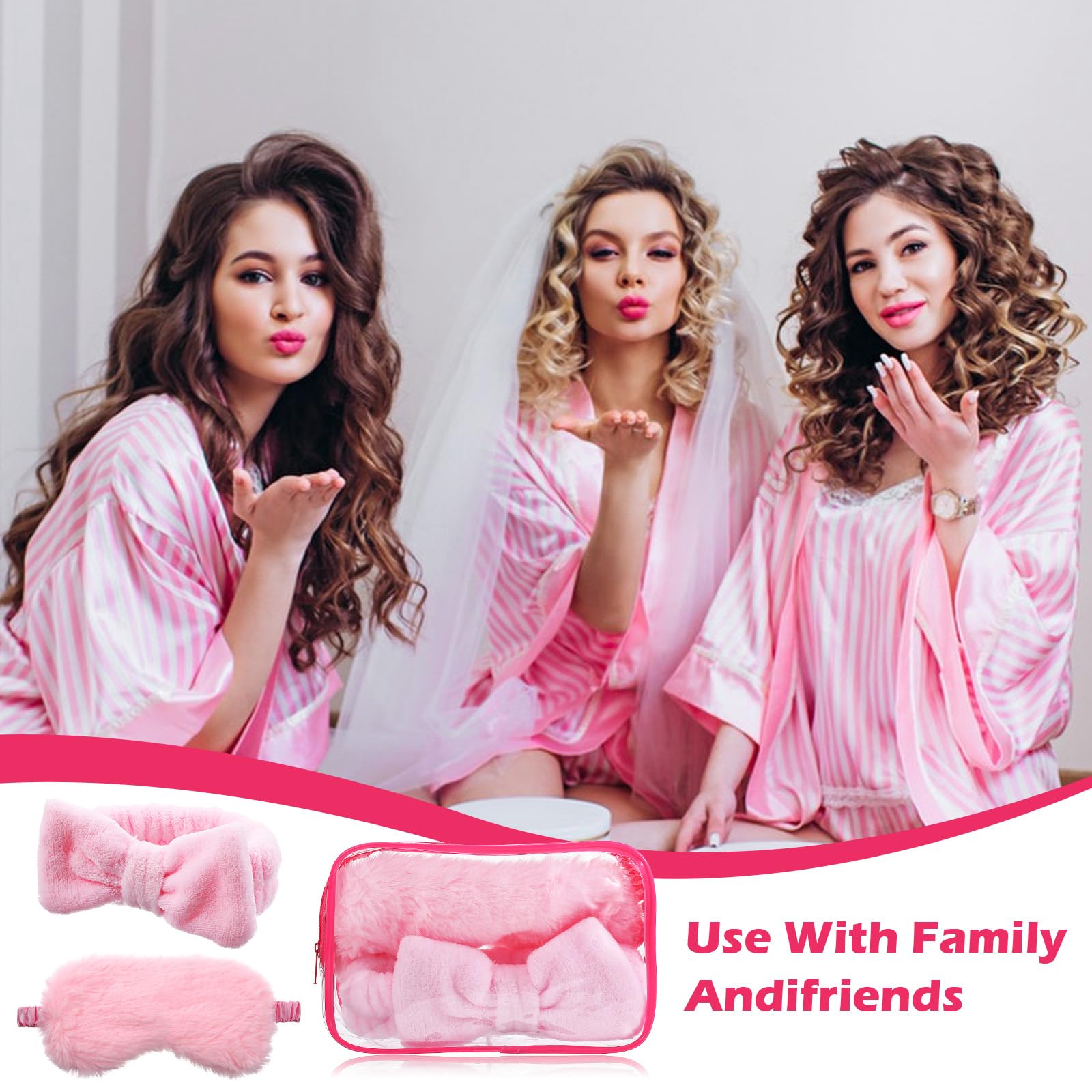 Yuanan 36 Pcs Spa Headband for Women, Makeup Cosmetic Headband for Women 12 Spa Headbands Plush Sleep Eye Mask 12 Clear Cosmetic Bags Sleepover Party Supplies for Girls Christmas Spas Party Favors