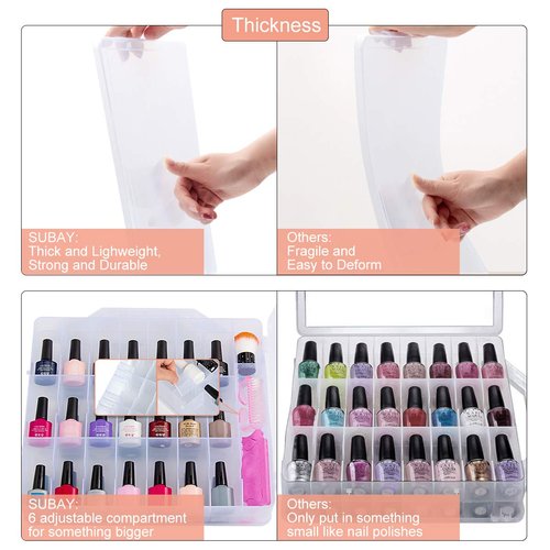 SUBAY Portable Nail Polish Organizer, Clear Double Side Nail Polish Holder,Gel Nail Storage for 48 Bottles with 6 Adjustable Dividers in Each Side Space Saver