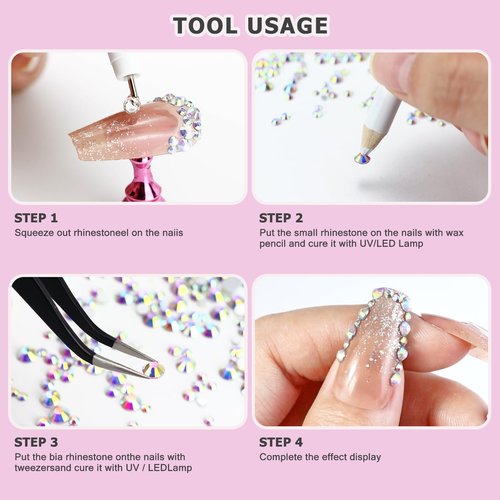 Briskbloom 4080PCS Nail Art Rhinestones Kit Gold Flatback Crystal Gemstones for Manicure Crafts Shoes Clothes Decoration, 1.5-4.8MM 6 Sizes SS4-SS20 with Wax Pen and Tweezers, Metal Sunlight