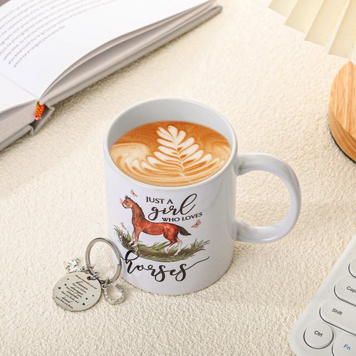 Crtiin 3 Pcs Horse Gifts for Women International Women's Day 11 oz Coffee Mug Travel Cosmetic Bags Makeup Zipper Pouch Inspirational Keychain Thank You Gifts for Mother's Day Birthday Coworkers