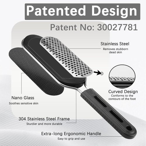 FREATECH 2-in-1 Nano Glass & Stainless Steel Foot File - Professional Callus Remover for Smooth Heel Care