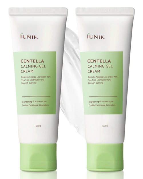 IUNIK Centella 70% Calming Gel Cream Vegan Non-Sticky Moisturizing Blemish Care w/Centella Asiatica Tea Tree 10% Soothes Acne Rosacea Oily & Sensitive Skin Korean Skincare BOGO 1+1
