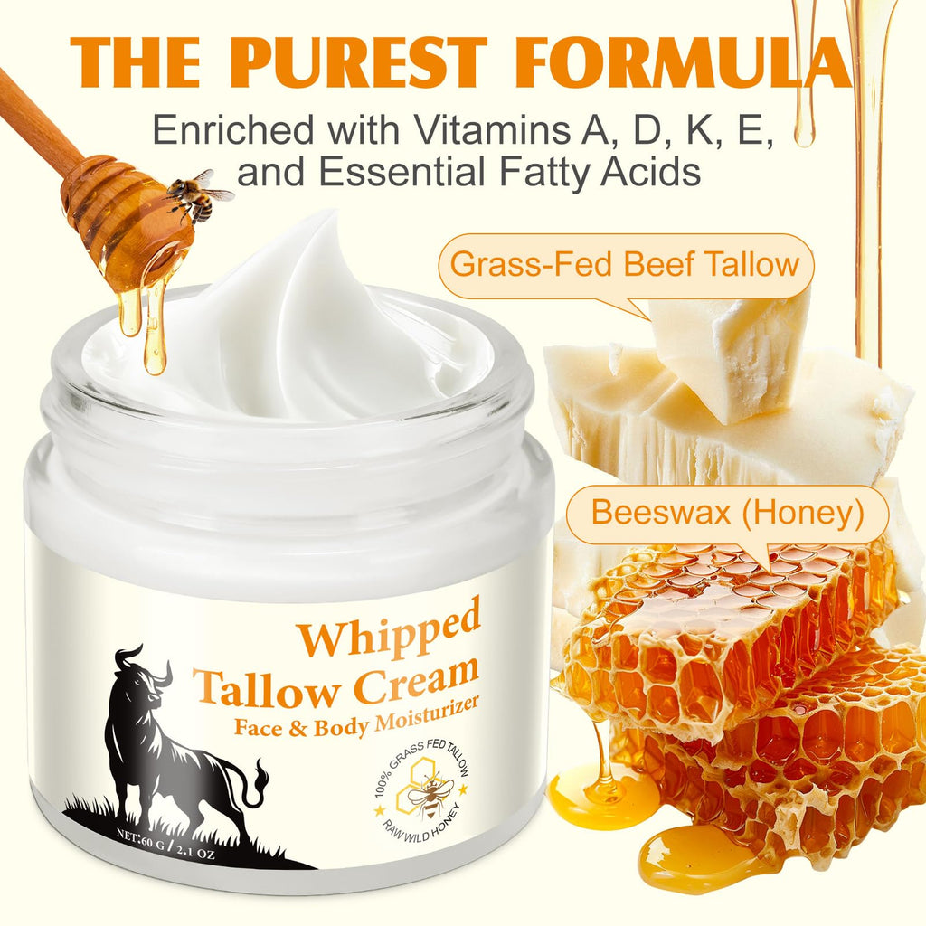 WLCTJIAYOU Beef Tallow for Skin - Tallow and Honey Balm for Face - 100% Grass-Fed Beef Tallow, Honey & Beeswax, Deep Hydration for Dry & Aging Skin, Natural Barrier, Nourishing Moisturizer