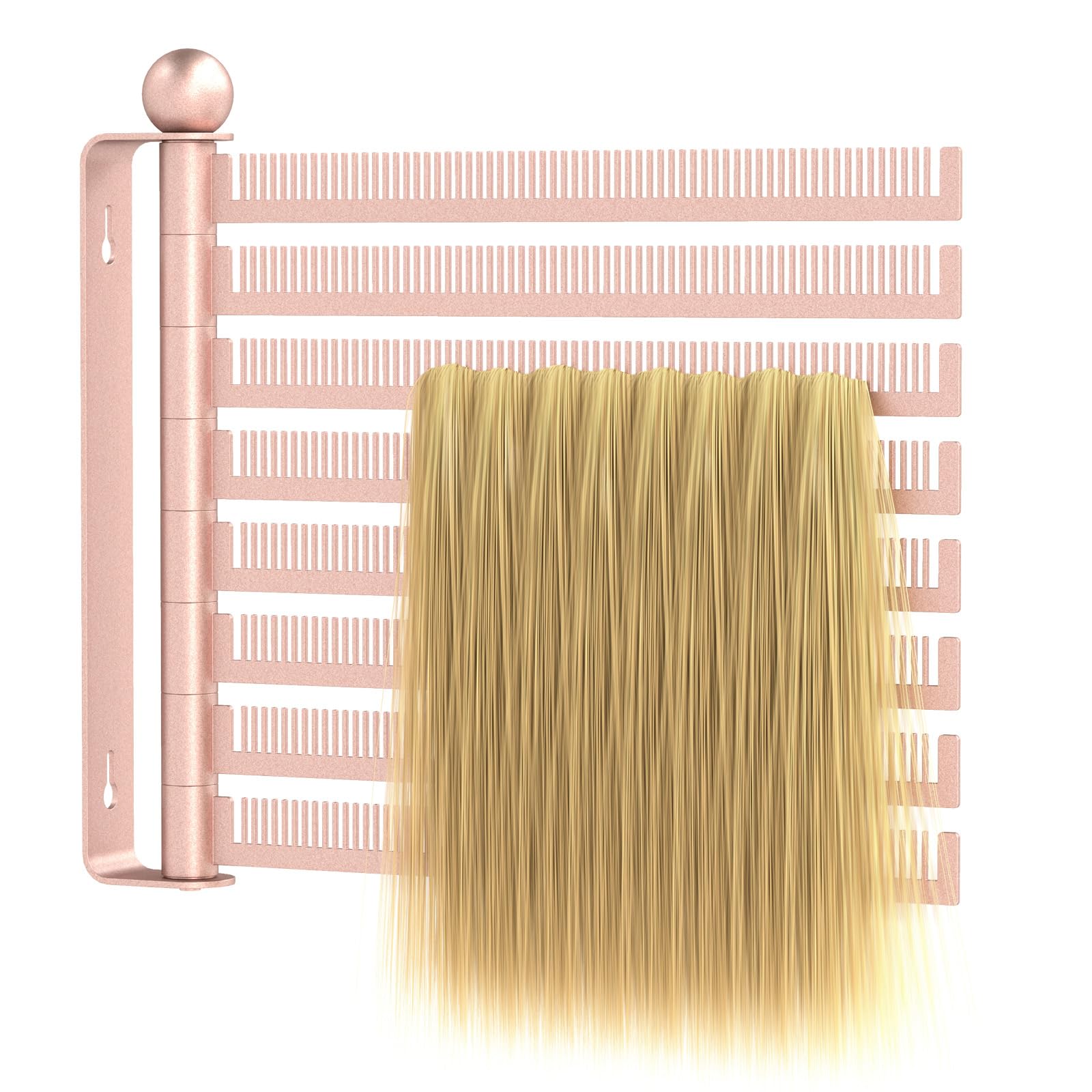 Wall-Mounted Wig and Hair Extension Holder, 8 Rotating Combs, Metal Wig Organizer Rack, Space-Saving Design, Easy Installation for Salon & Home
