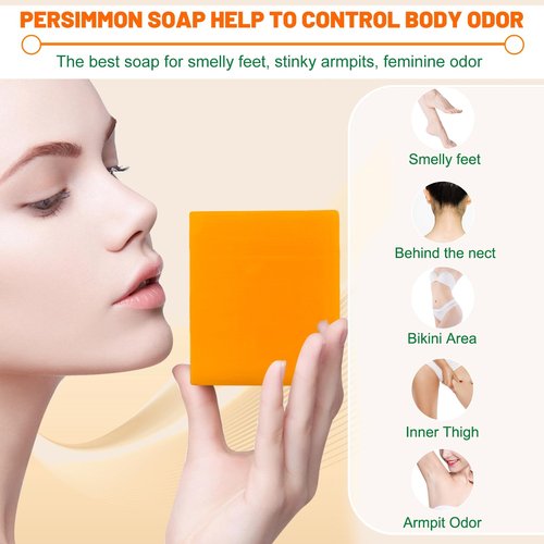tovaginsh 3Pack Natural Persimmon Soap Bar for Body Odor Control, Organic Deodorant Body Persimmon Bar Soap for Old People Smell, Remove Odor Bath Body Wash for Women & Men