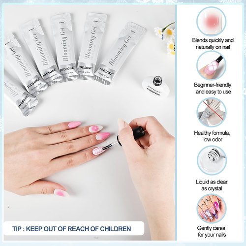 JODSONE 10Pcs Blooming Gel Nail Polish Refill Pack,10g Long Pouch Jelly Sticks, Blooming Gel Nail Polish Easy-Pour for Nail Art, Space-Saving & Portable for Professional & DIY Use