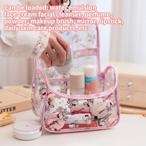 GQYAYQG Cute Makeup Bag, Cartoon Toiletry Bag, Transparent Makeuo Bag, Handheld Zippered Travel Cosmetic Bag, The Best Gifts for Women (pink)