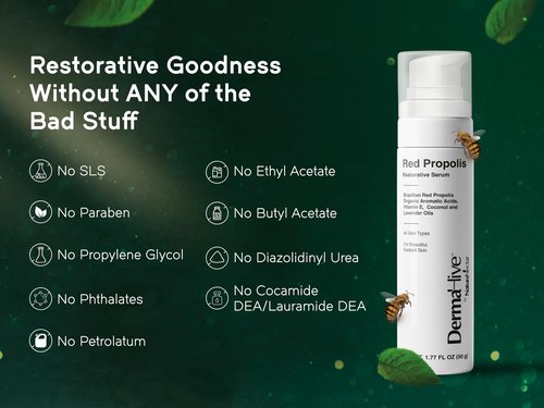 DermaHive - Red Propolis Restorative Serum with Vitamin E, Antioxidants & Lavender Oil, Anti Aging Face Serum for Women & Men, Antioxidant, Skin Repair, Glowing Skin, Scar Removal, Airless Pump - 50g