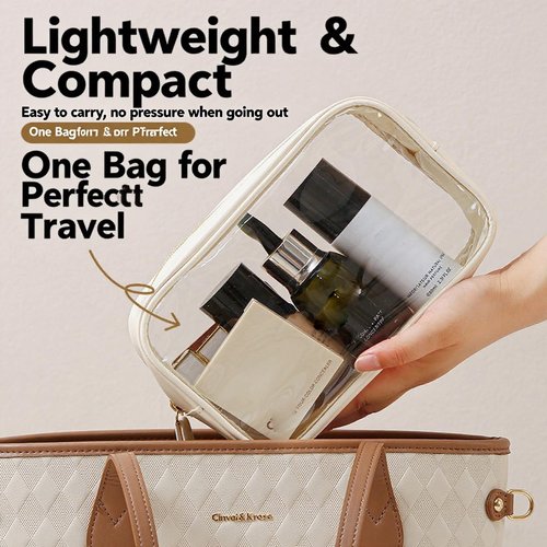 lllyan 3-Piece Travel Makeup Bag Clear Waterproof Toiletry Bag Set Large, Medium Small Sizes Travel Toiletry Organizer Pouch Cosmetic Storage for Bathroom (Beige)