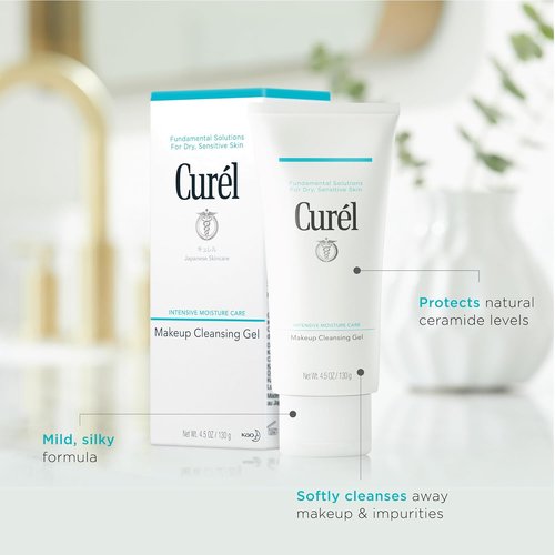Curel Cleansing Gel - Waterproof Eye Makeup Remover & Gentle Facial Cleanser for Sensitive Skin | 4.5 Oz