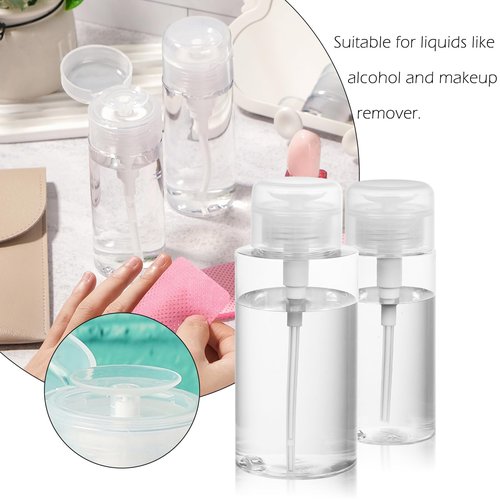RAMFIYN 10oz Acetone Pump Dispenser 6 Pack Plastic Alcohol Push Down Dispenser with Labels Refillable Alcohol Pump Dispenser Bottle Empty Nail Polish Remover Bottle