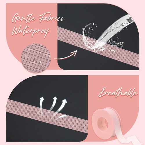Lash Tape for Eyelash Extensions - Silicone Gel Eyelash Tape Eyelash Extension Tape for Sensitive Skin Pain Free Removal Breathable Micro Eyelash Extension Supplies（0.49in x 3.94yd，5Rolls Pink）