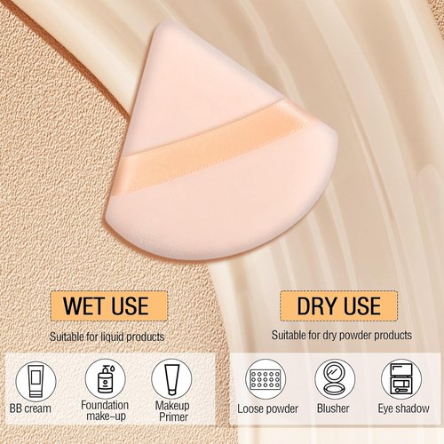 Skiennix Triangle Powder Puff Set - 6 Soft Makeup Sponges for Foundation & Face Powder | Flesh Color