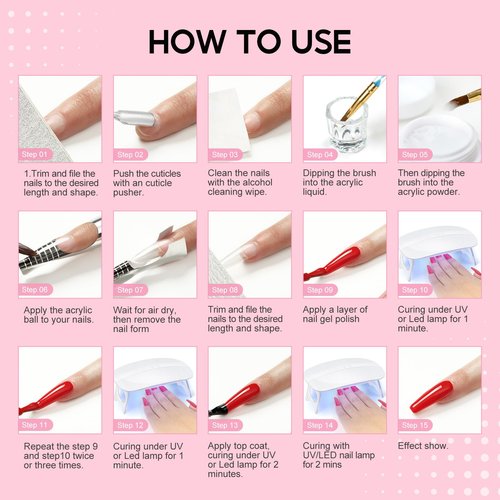 COSCELIA Acrylic Nail Kit for Beginners with Everything Professional Acrylics Powder 6pcs Gel Nail Polish 18pcs Glitter Decoration Powder Nails Kit Acrylic Set with Drill Light Gifts for Women