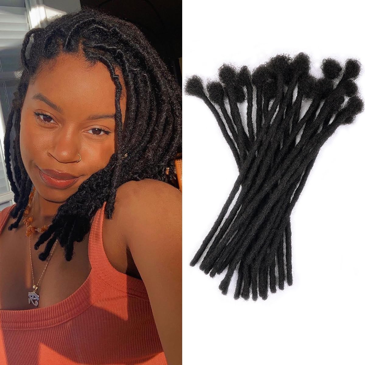 WacanDan 100% Human Hair Dreadlock Extensions for Men/Women, 0.6cm Thickness 4 Inch 60 Strands Full Handmade Can be Dyed and Bleached Permanent Loc Extensions Human Hair Natural Black