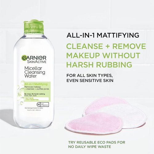 Garnier Micellar Water - Oily Skin Facial Cleanser & Makeup Remover | Mattifying, 13.5 Fl Oz