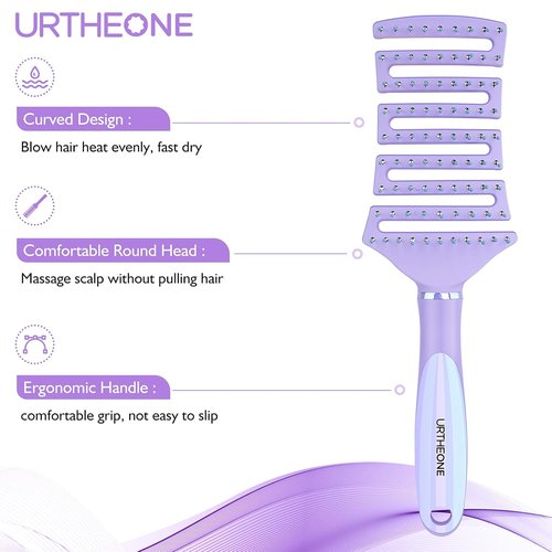 Skiennix Curved Vented Hair Brush - Professional Detangler for All Hair Types | Faster Blow Drying