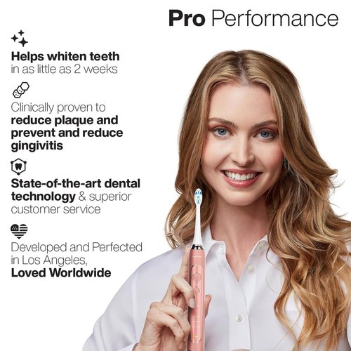 Aquasonic Vibe Series PRO – Ultra-Whitening Electric Toothbrush – 5 Modes & Smart Timers – UV Sanitizing Base – ADA Accepted (Satin Rose Gold)