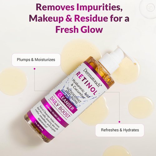 DERMATOUCH Retinol Face Cleanser, Daily Face Wash With Hyaluronic Acid, Cucumber, and Vitamins for Normal to Dry Skin, Hydrating Antioxidant Formula, Clean Skin Care, Made in USA, 8 Fl Oz