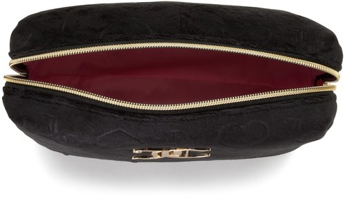 Juicy Couture Black Makeup Bag Cosmetics Organizer Travel Essentials Zip Top Wedge Velour Heart Crown