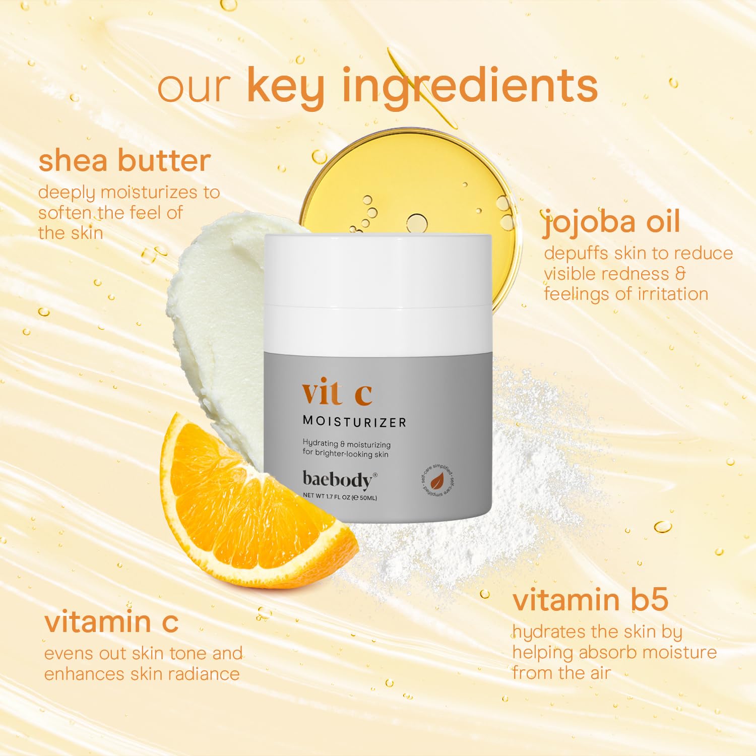Baebody Vitamin C Face Moisturizer - Brightening Anti-Aging Cream with Jojoba Oil | 1.7 fl oz