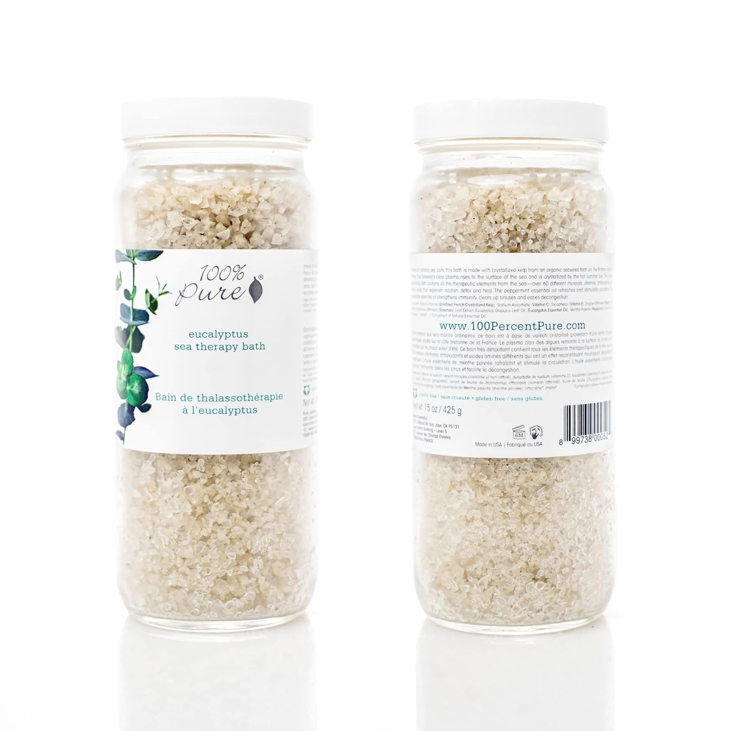100% PURE Eucalyptus Bath Salts - Nourishing Skin & Relaxing Aromatherapy | Home Spa Kit - 15 Oz