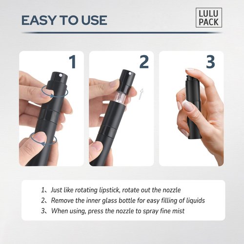 Lulupack Travel Perfume Bottle Refillable - Cologne Spray Atomizer Mini - Small Travel Size Empty Sprayer for Refill Sample Container - Portable Fragrance Decant Dispenser for Women Men 5ml 6PCS Black