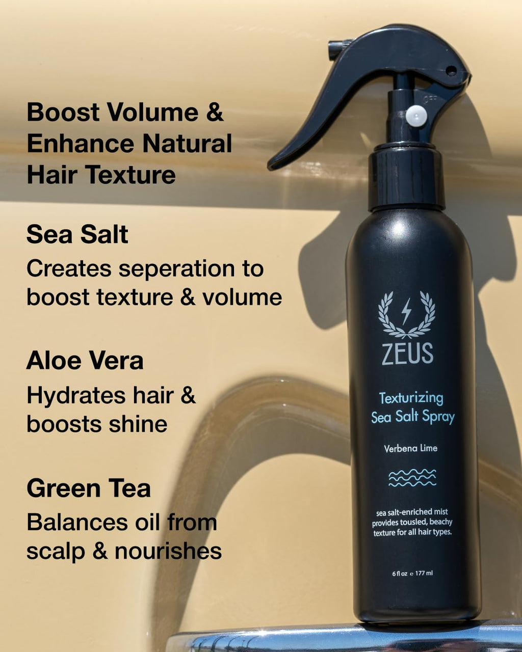 ZEUS Texturizing Sea Salt Hair Spray - Professional Volumizing Mist for Effortless Beachy Hair & Beard, Lightweight Hold