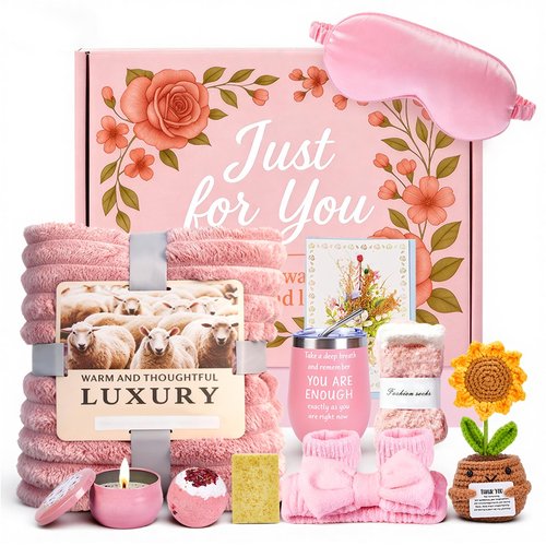 Gifts for Women, Cozy Self Care Gift Set for Her with Blanket, 12oz Insulated Mug & Socks, Thoughtful Birthday Gift for Mom, Wife, Girlfriend or Best Friend